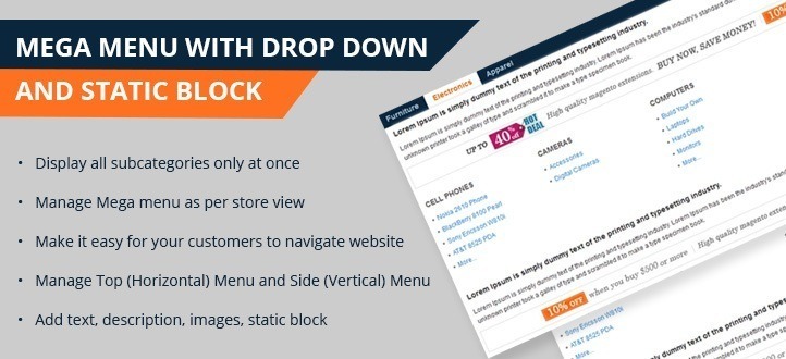 mega menu with drop down and static block722