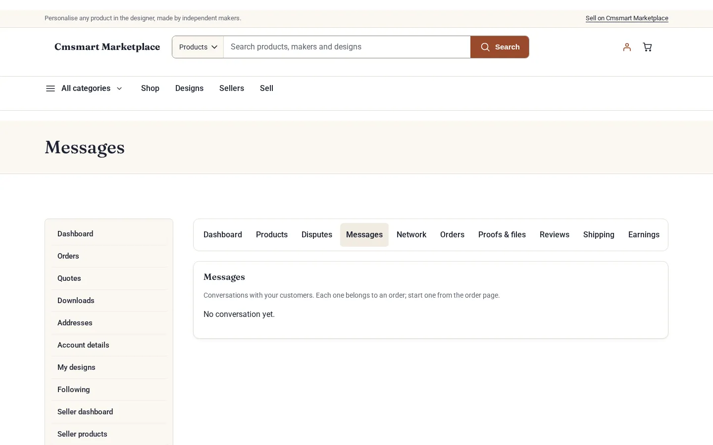 Seller messages page where a Maker answers customers' questions about an order