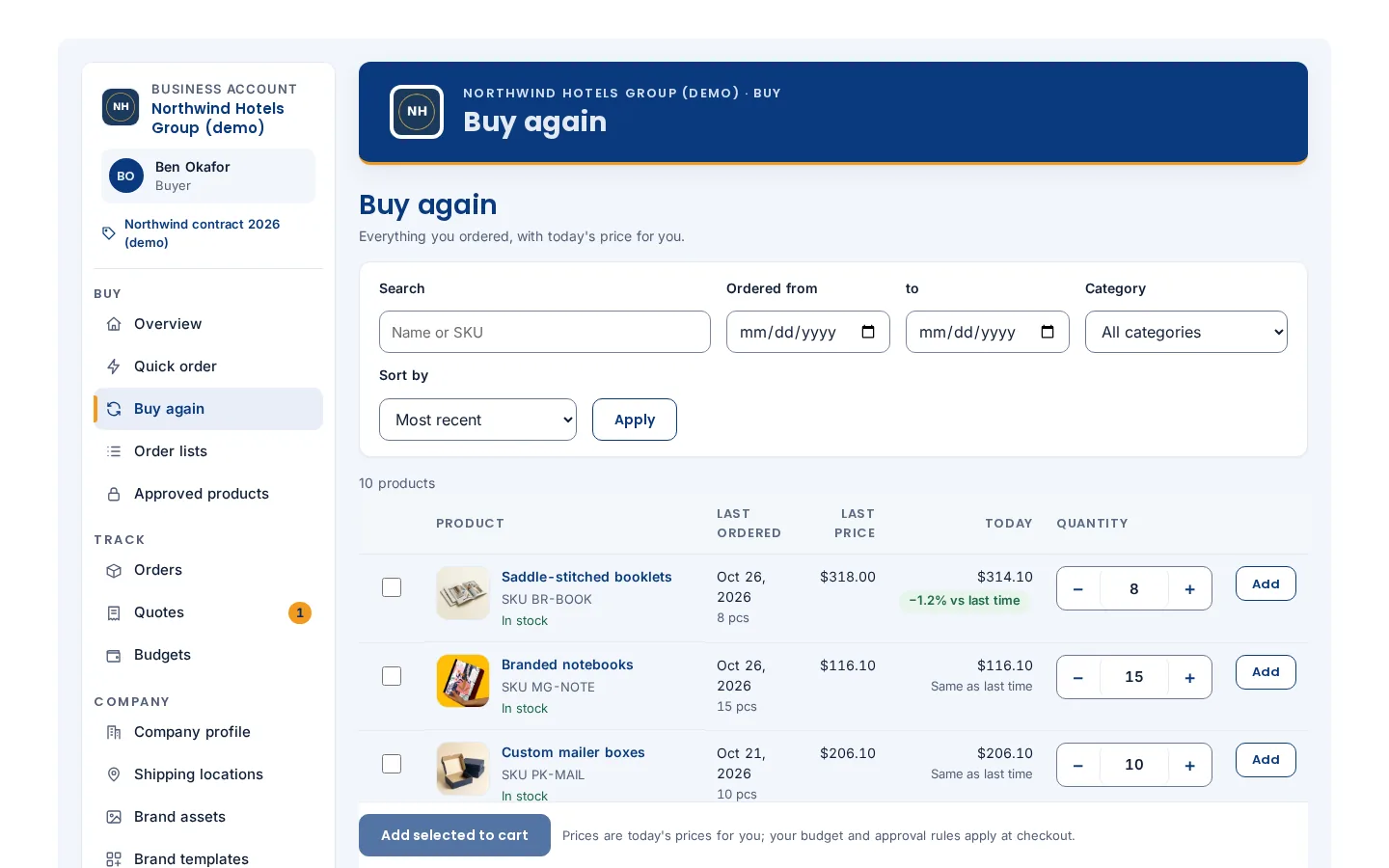 Re-order: repeat print jobs in one click