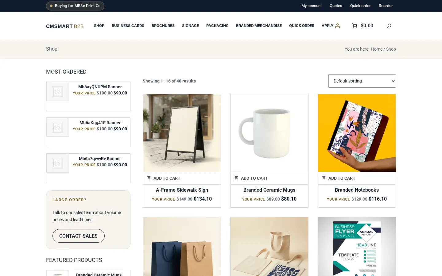 Portal Store catalogue where a signed-in business buyer sees company prices on every product