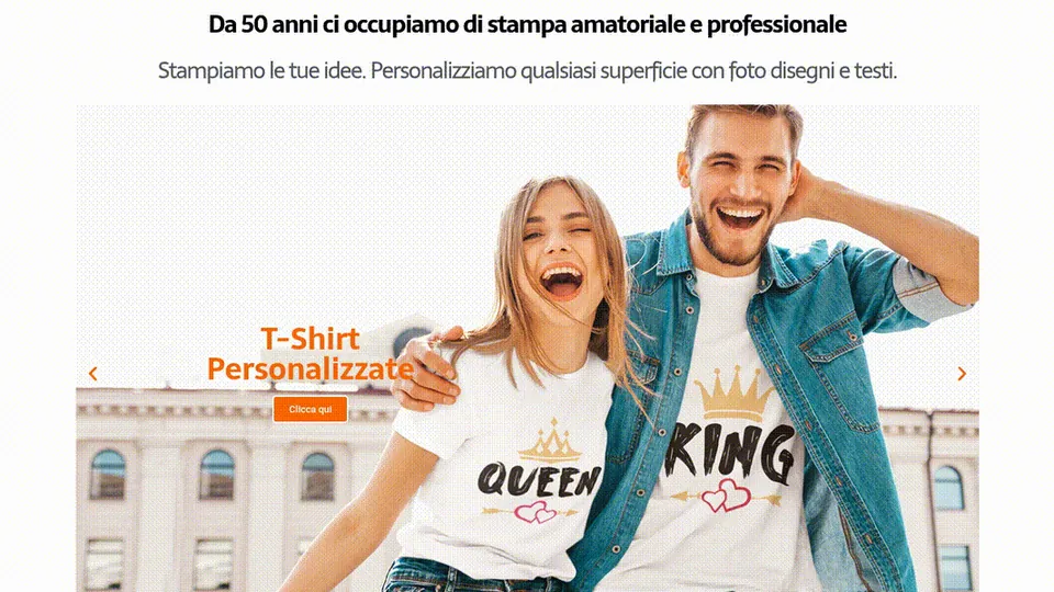 Client storefront for personalised couple T-shirts printed Queen and King