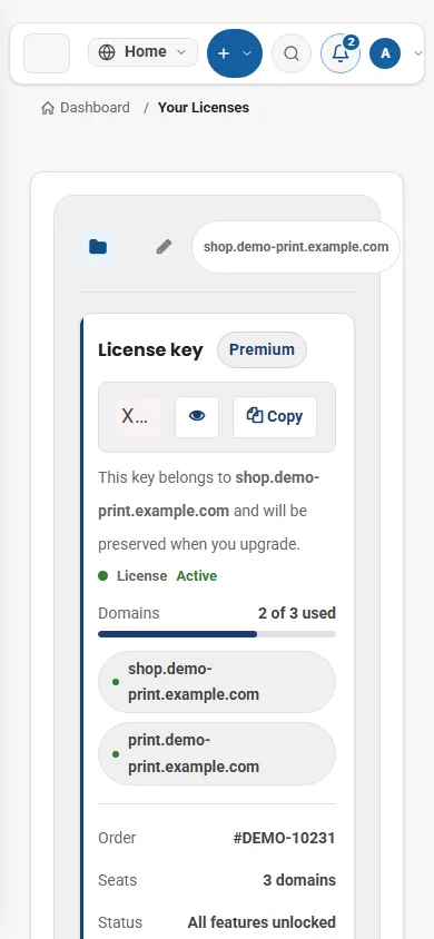 Cmsmart dashboard on mobile: licences