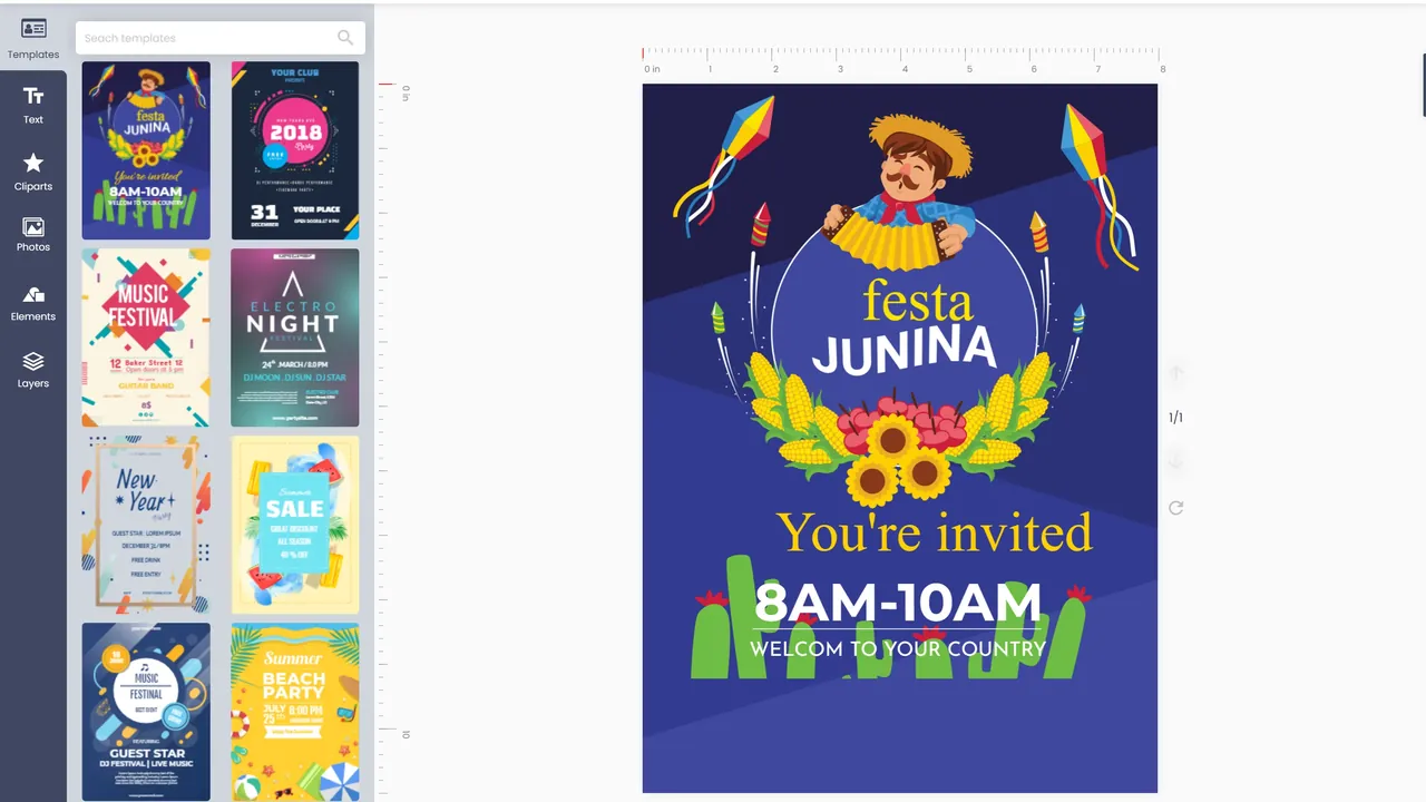 Cmsmart designer editing a poster with the template panel open