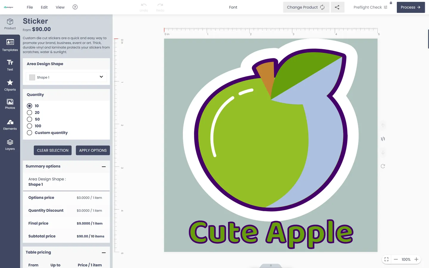 Cmsmart Product Designer editing a die-cut sticker