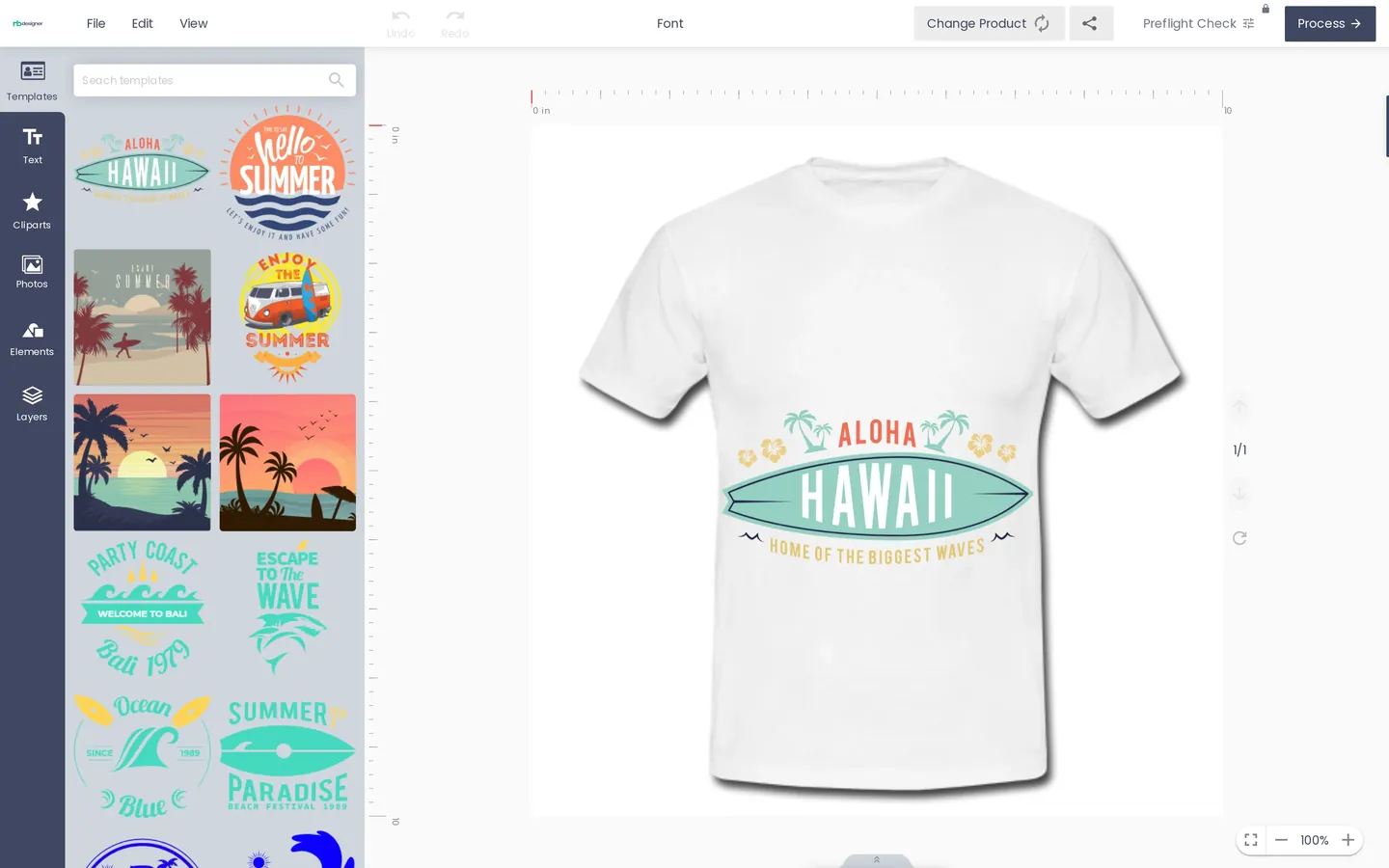 Designer template panel with surf and summer templates