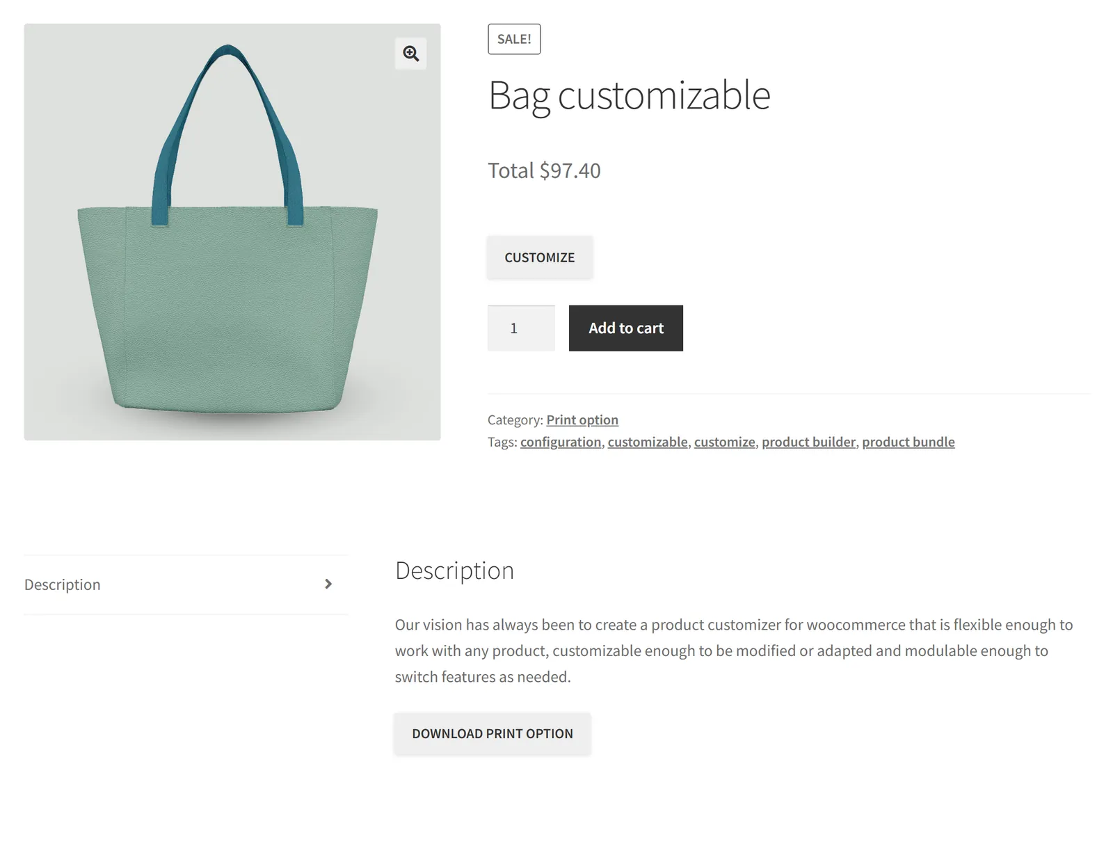 Bag with a Customize step
