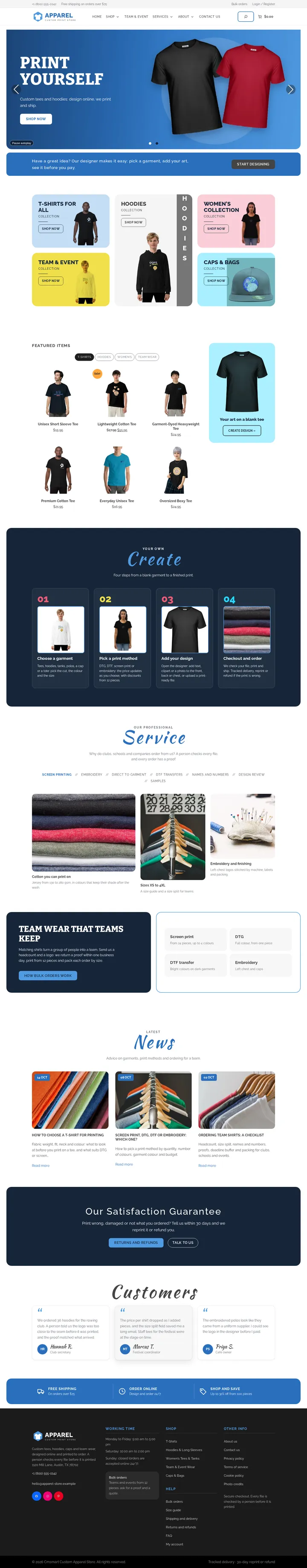 Cmsmart Custom Apparel Store home page