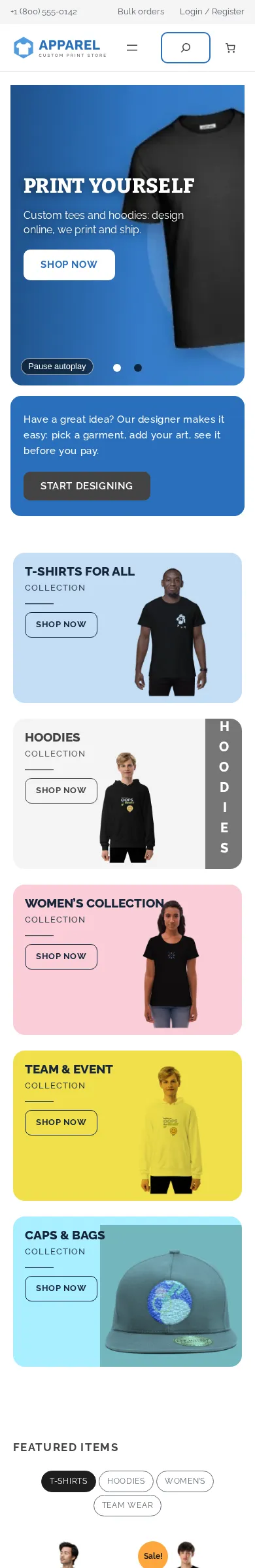 Cmsmart Custom Apparel Store on a phone