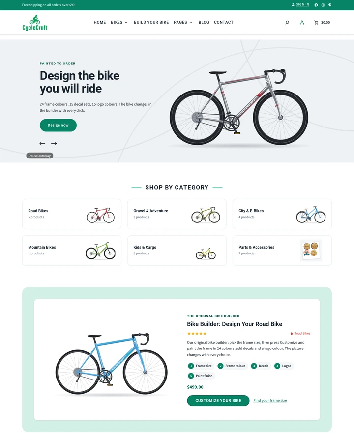 Cmsmart Bike Builder Store home page