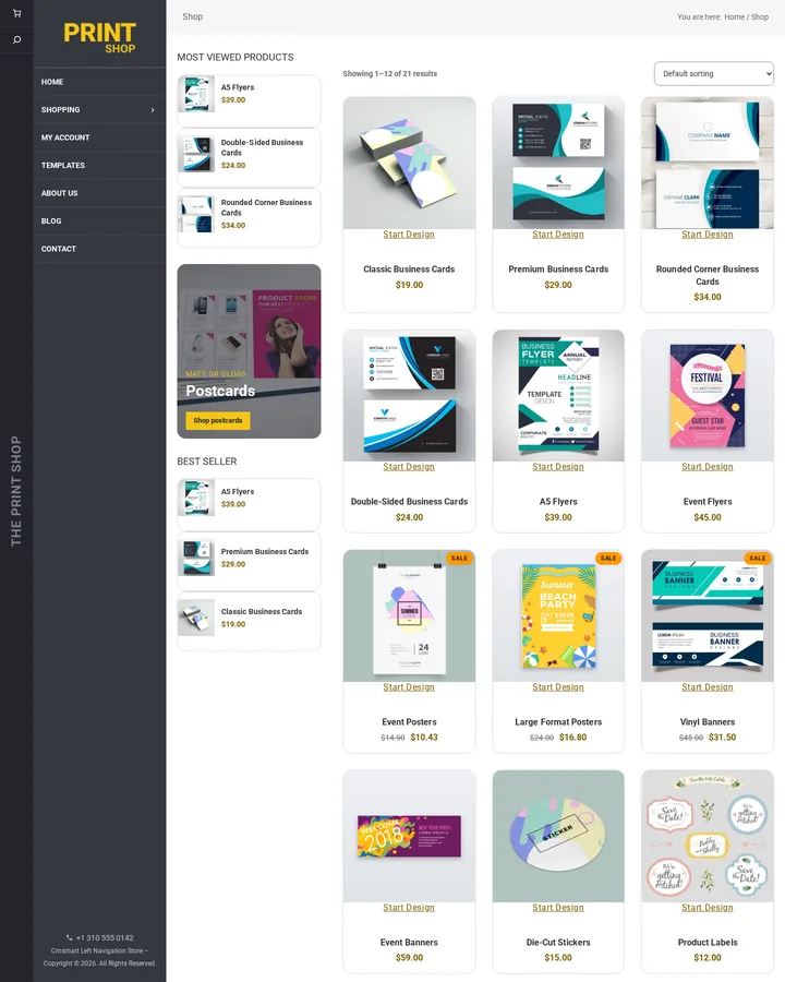 Cmsmart Left Navigation Store home page