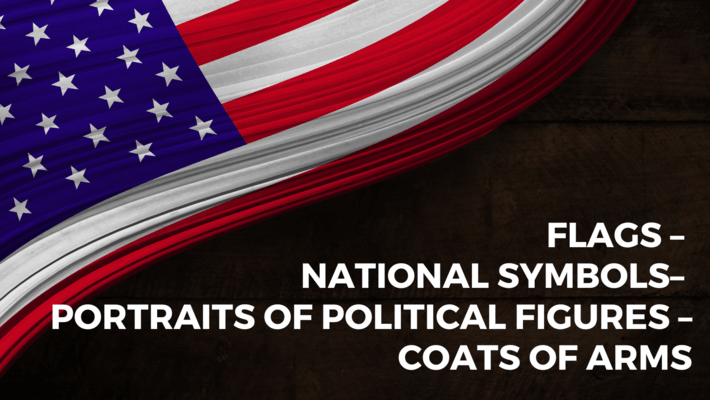 Flags-National-symbols-Portraits-of-political-figures-Coats-of-arms