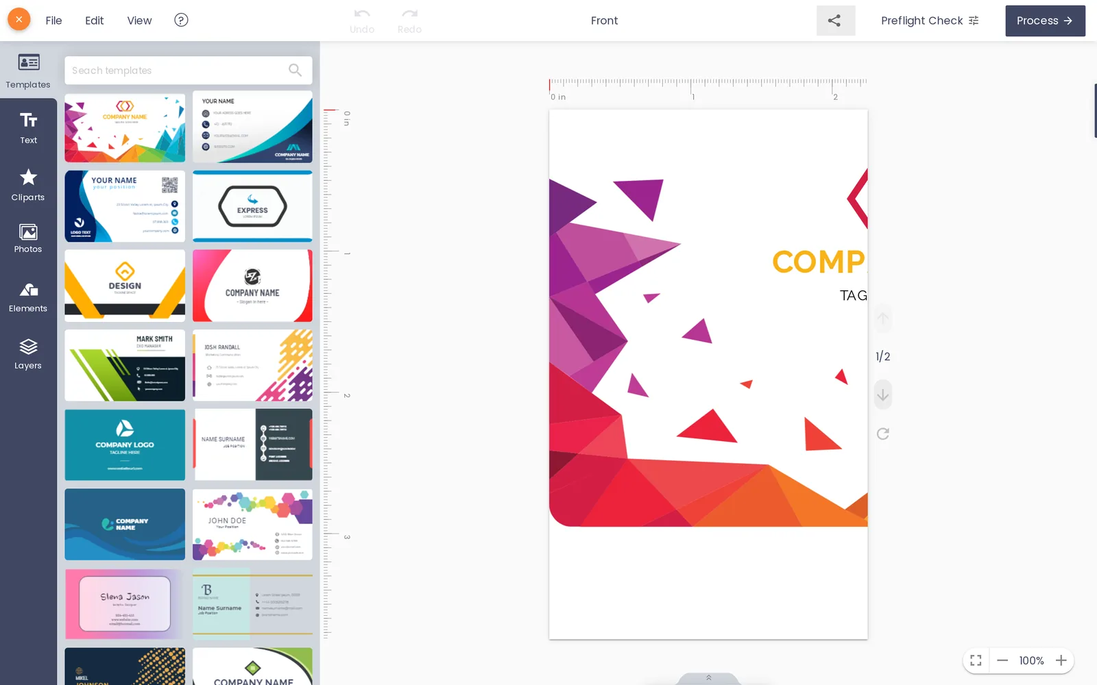 Online design canvas in the Cmsmart WooCommerce product designer plugin with templates panel
