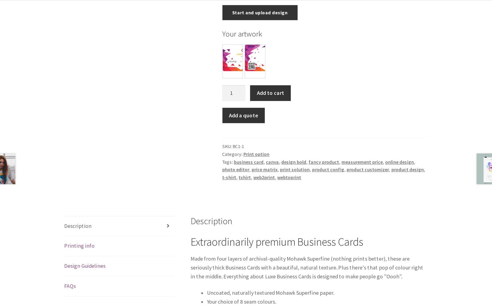 WooCommerce product designer plugin showing the buyer's finished artwork ready to add to cart