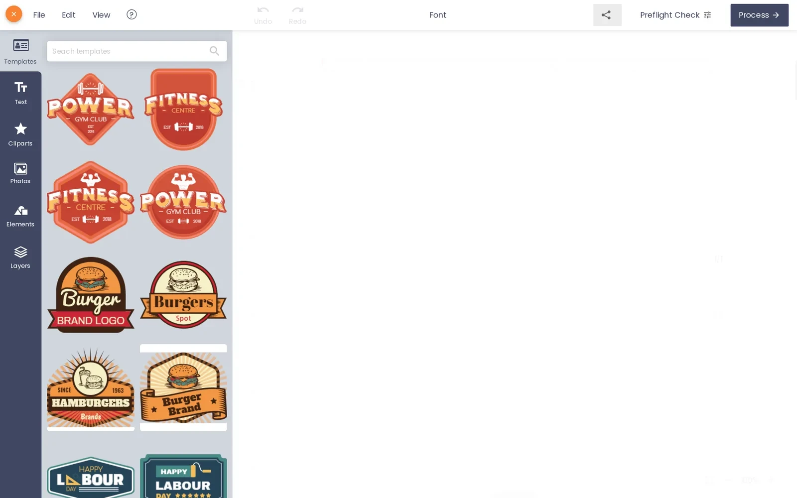 Icon library for custom labels: the Cmsmart online designer open on the Templates panel, with the Cliparts tab visible in the left-hand rail