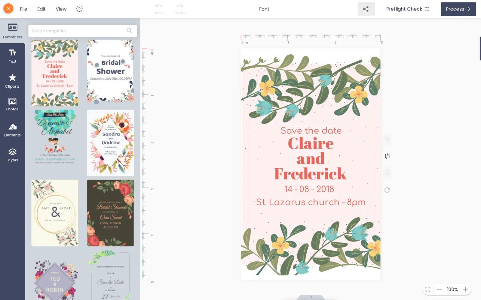 Online designer canvas open on a product with a template already matching the store's color palette