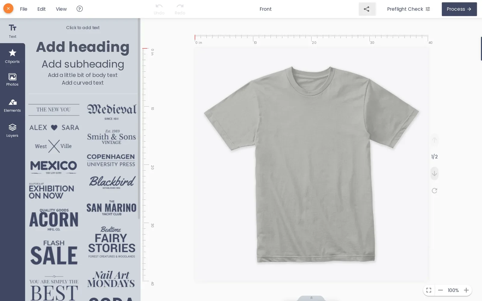Cmsmart online T-shirt designer canvas with text and clipart panels