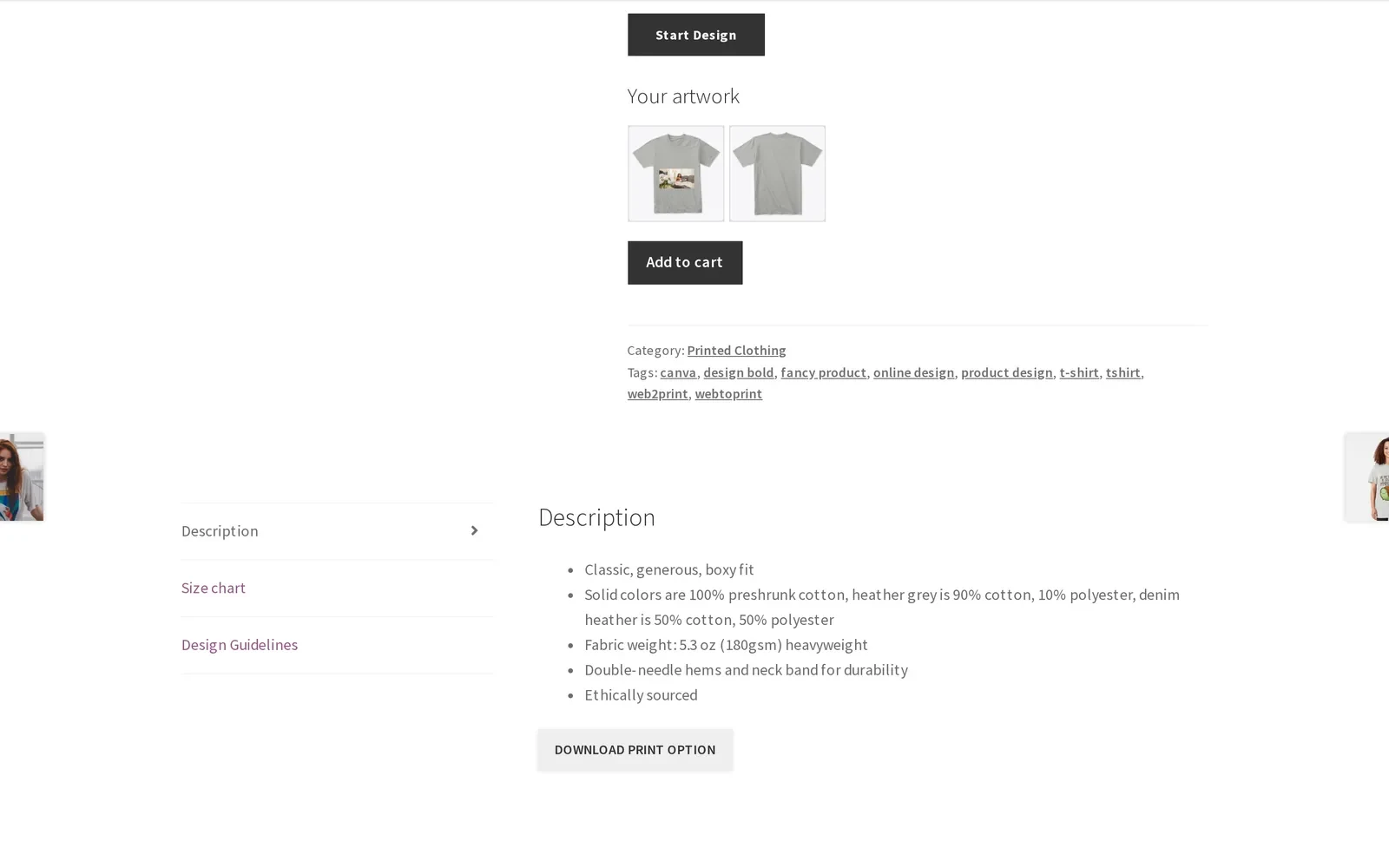 Your artwork preview and Add to cart button after processing a T-shirt design