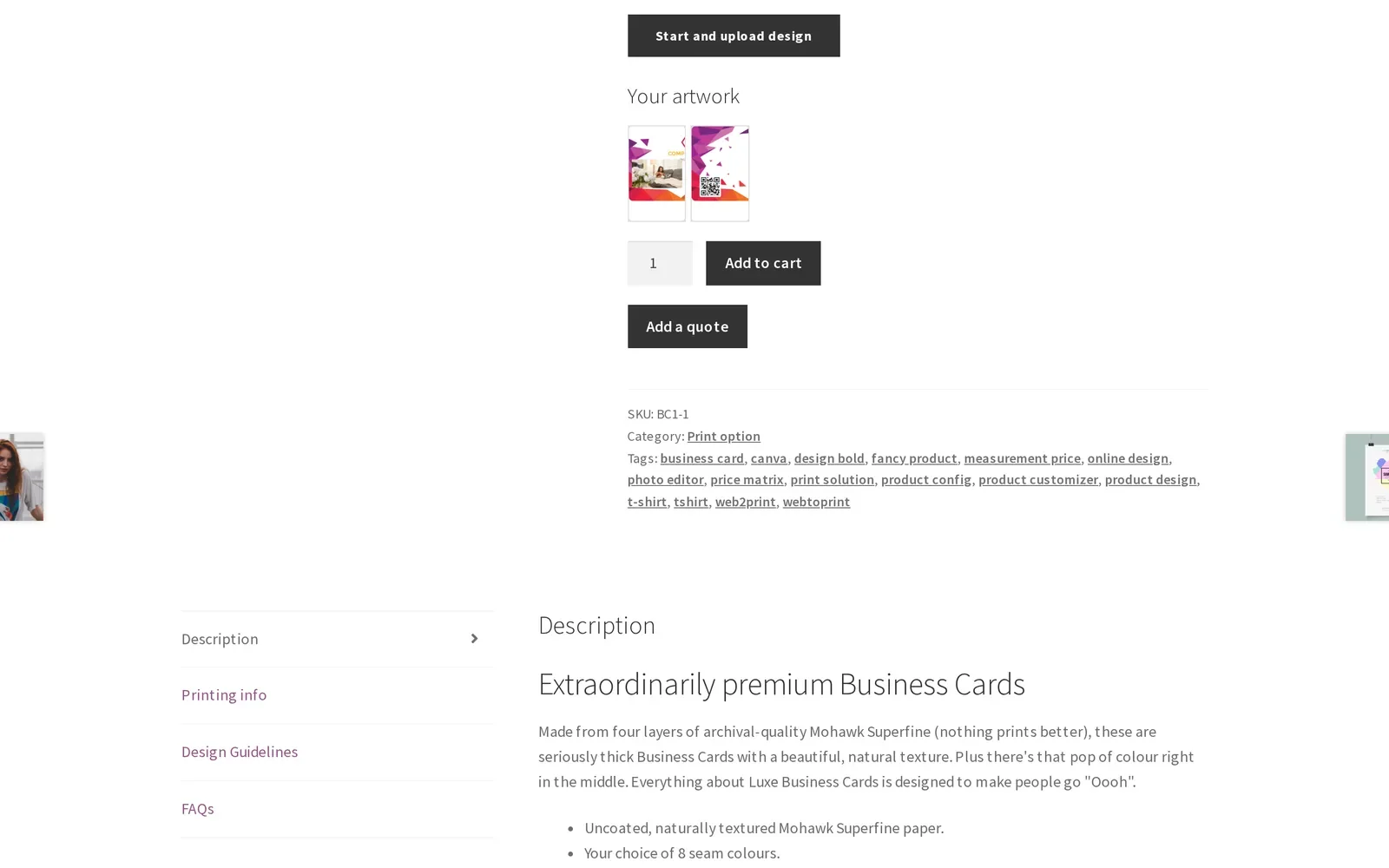 Your artwork preview thumbnails after processing a business card design