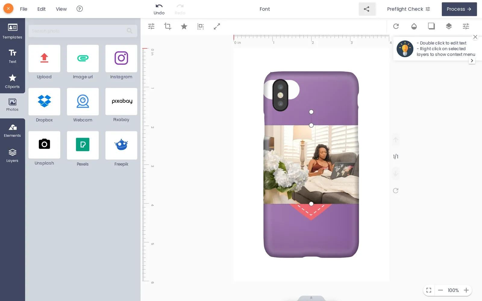 Customer uploading a real photo onto a phone case design in the Cmsmart online designer