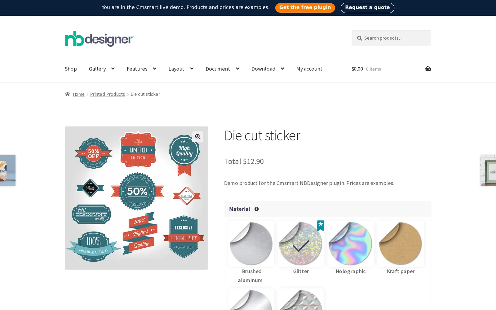 Sticker cutline WooCommerce product page with the Start Design button
