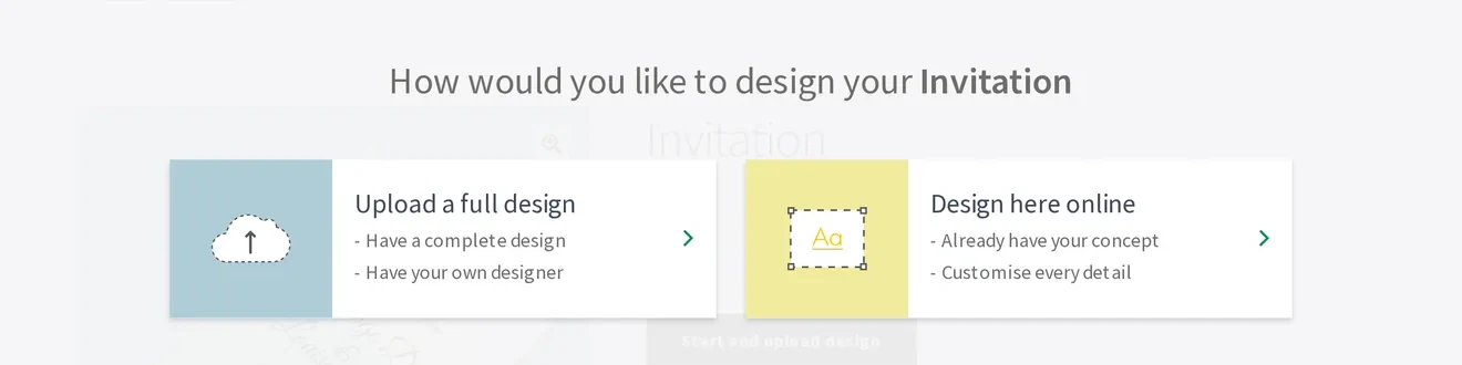 How would you like to design chooser offering upload a full design or design here online
