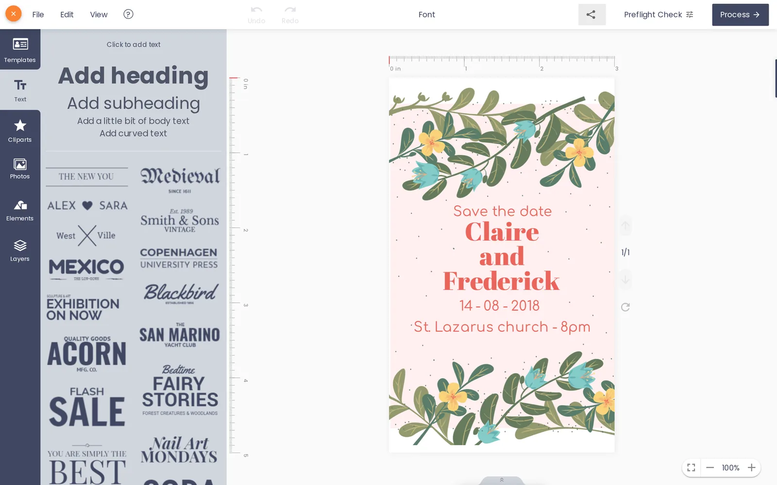 NBDesigner text panel with heading presets, font pairings and an add curved text option