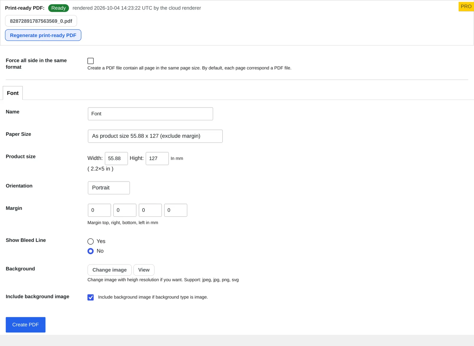 Print-ready PDF status rendered by the Cmsmart cloud renderer on the order's design detail screen
