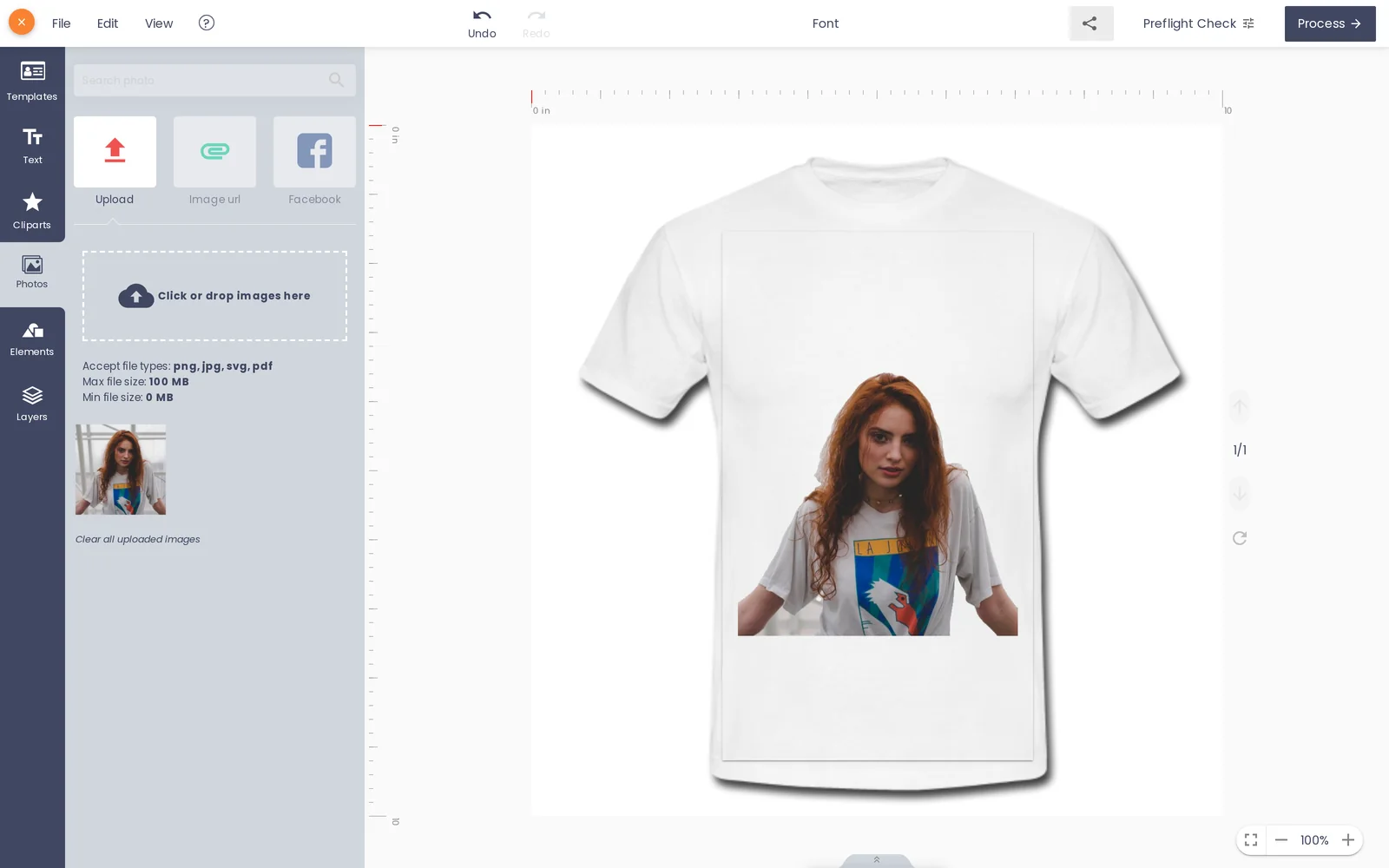 T-shirt mockup after AI background removal: only the subject prints, the grey background is gone