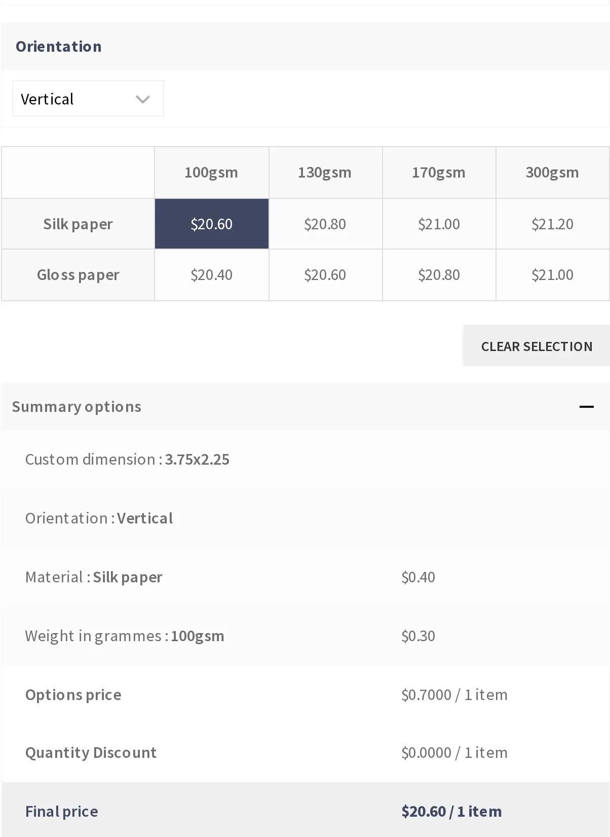 Price matrix and print options recalculating the order total for a WooCommerce product