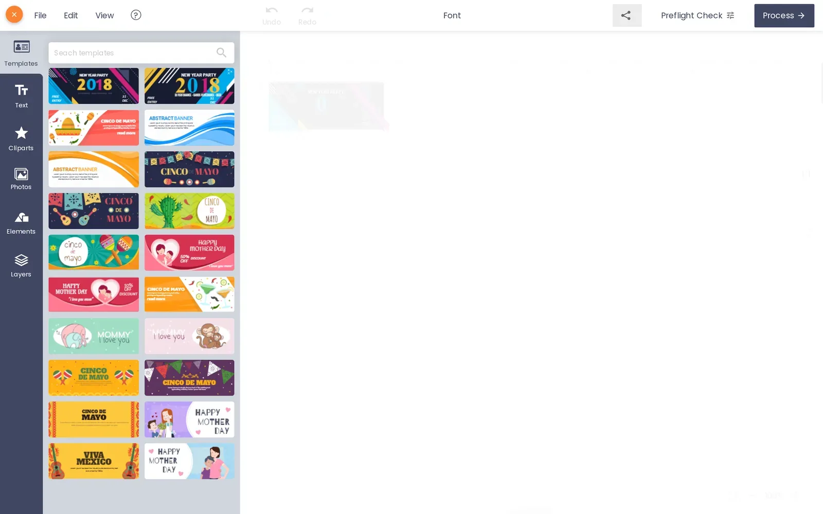 Online designer canvas opened on the Banner product with a ready-made template gallery