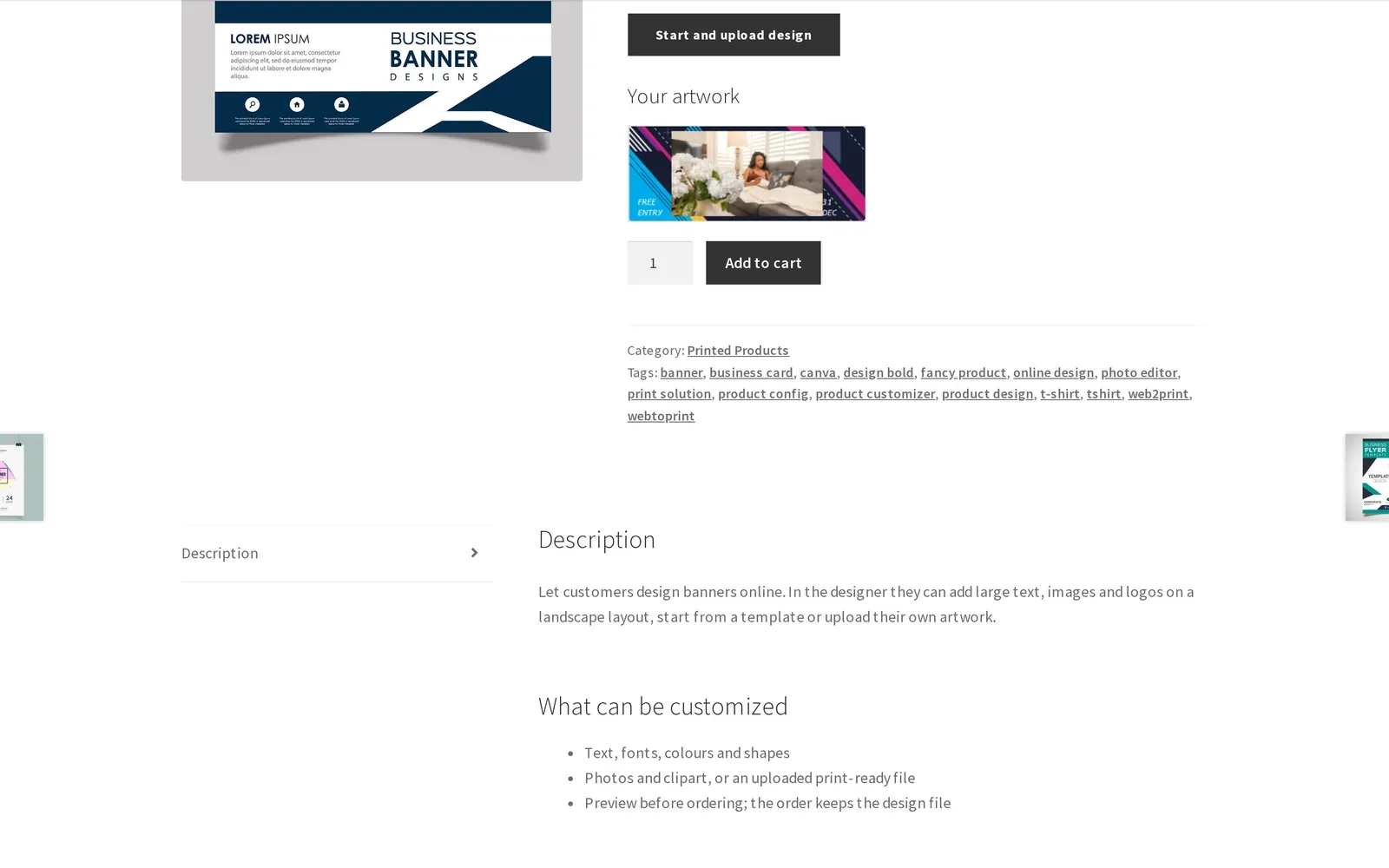 Your artwork preview on the Banner product page after the buyer finishes designing