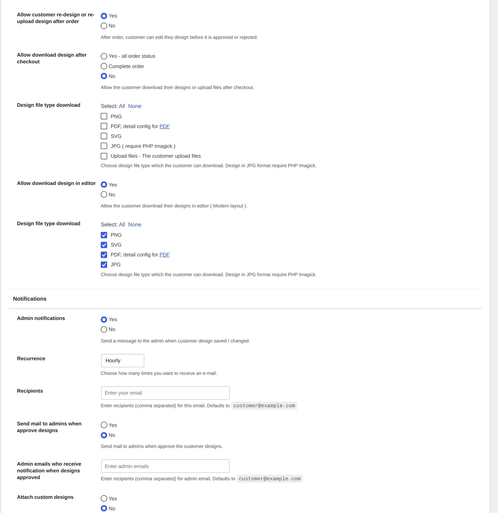 Cmsmart settings for customer redesign permission and admin approval notifications in WooCommerce