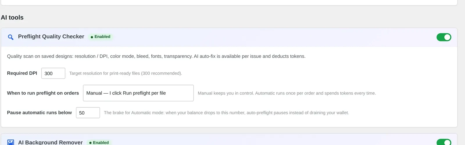 AI print preflight setup WooCommerce: Preflight Quality Checker toggle and Required DPI in Cmsmart Product Designer 2.18.0 AI Tools