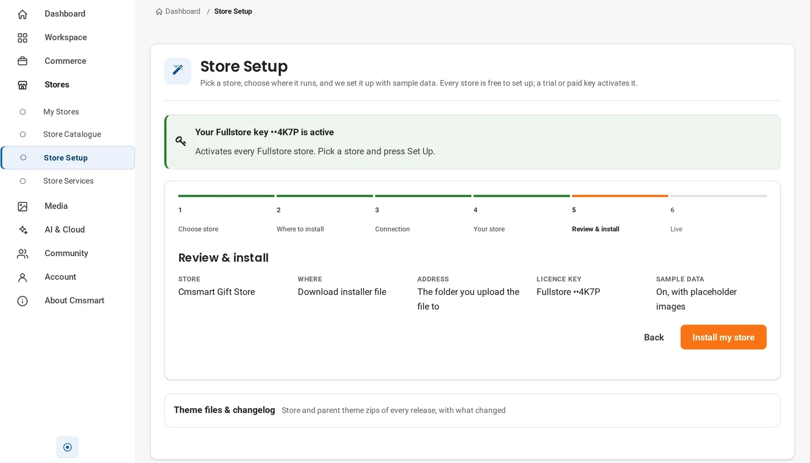 Store Setup step 5, Review and install, before downloading the installer file