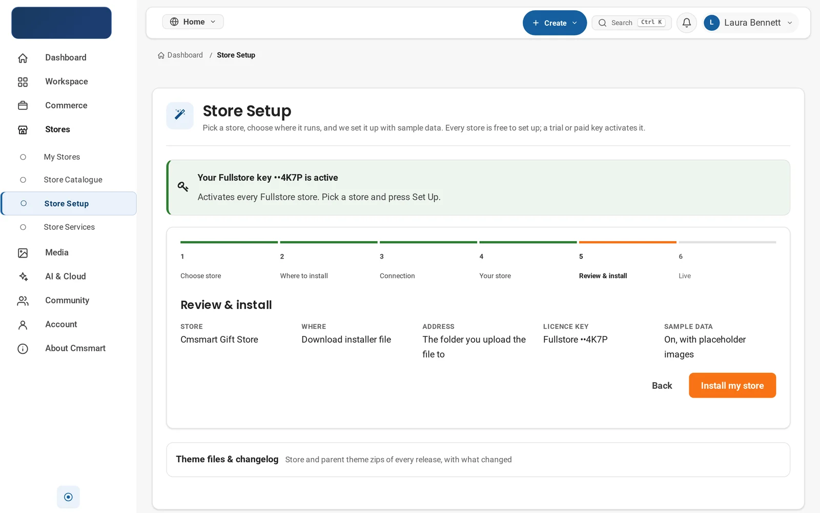 Store Setup step 5, Review and install, before downloading the installer file