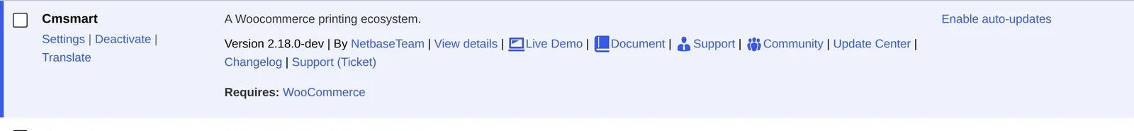 Cmsmart Product Designer (NBDesigner) plugin active on the WordPress Plugins screen