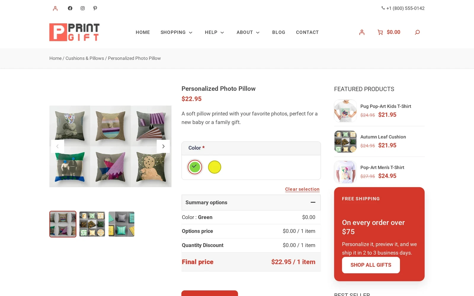 Cmsmart Gift Store product page for a Personalized Photo Pillow, one of six niche Cmsmart Stores