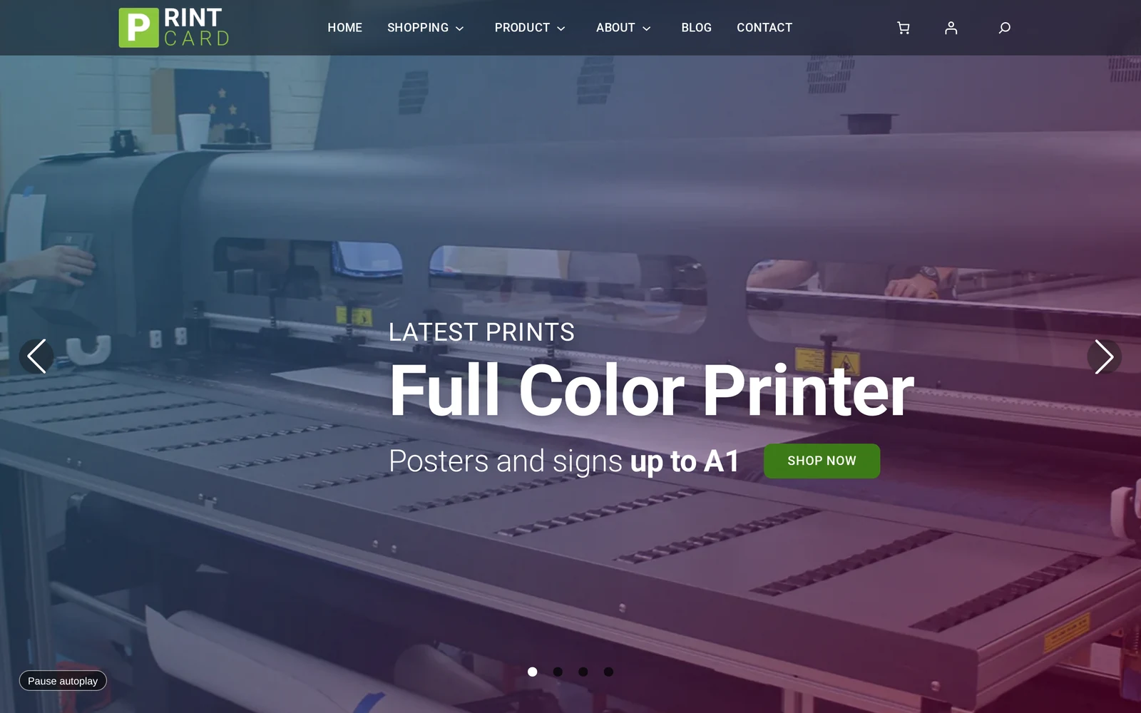 WooCommerce slider store setup result: Cmsmart Slider Store homepage with a full-screen photo slider and Shop Now button