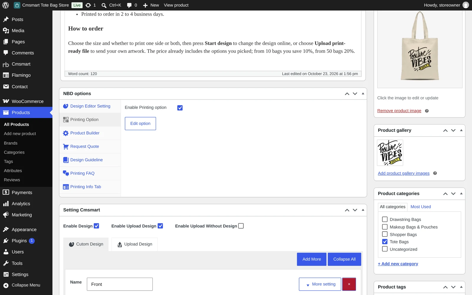 NBD options Printing Option box with Enable Printing option and an Edit option button