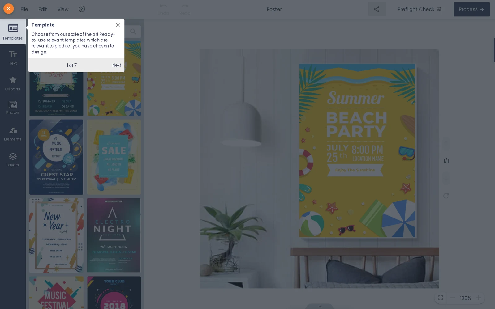 Cmsmart Product Designer online designer open on the storefront with ready-made poster templates