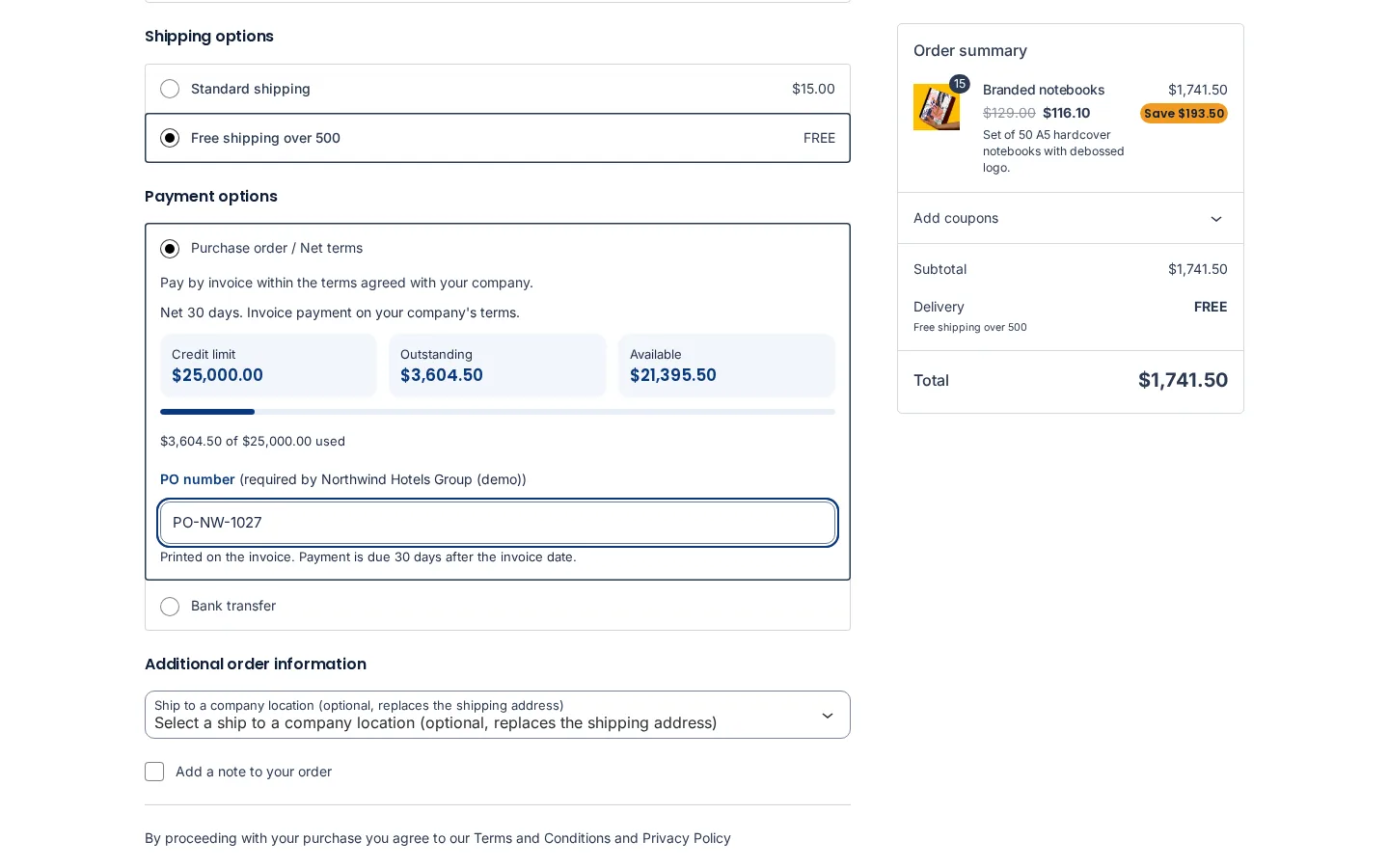 WooCommerce B2B checkout with Purchase order / Net terms payment option, credit limit and PO number field