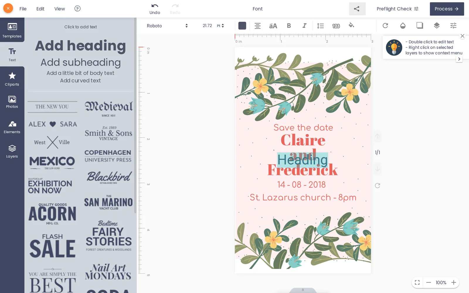 Text typed into the live preview canvas, updating the mock-up in real time