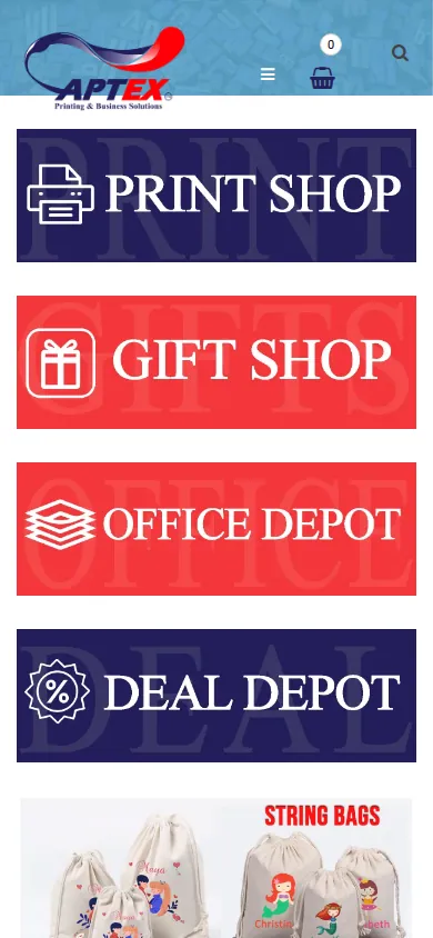 Home page of Ecommerce Enhancement for Streamlined Print Product Ordering on a phone