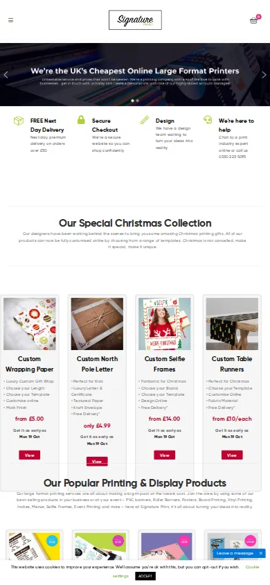 Home page of Optimized Online Ordering System for Print Services Business on a phone