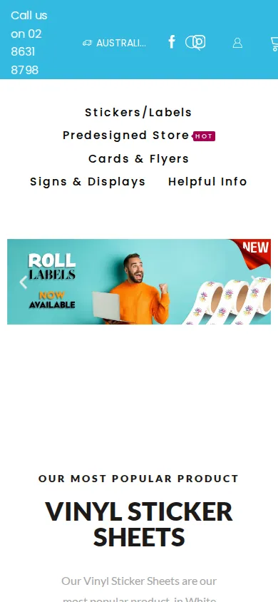 Home page of Streamlined Online Ordering for Custom Label Solutions on a phone