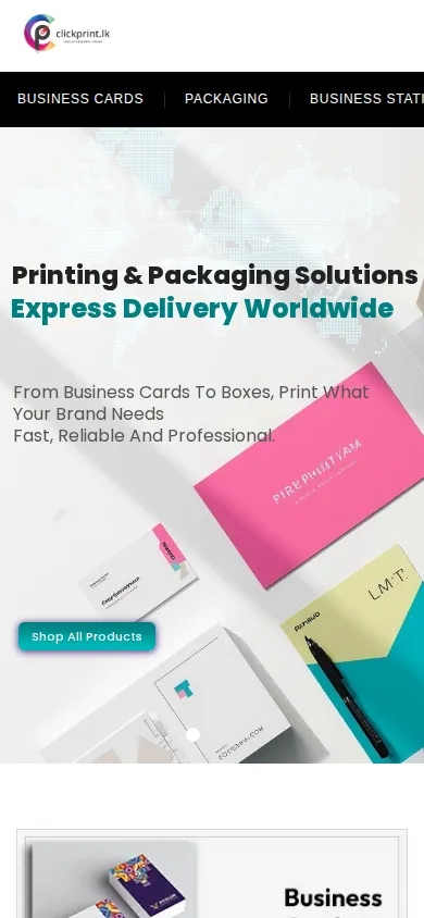 Home page of Streamlined Online Ordering Solution for Customized Print Products on a phone