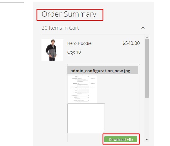 Display uploaded files on the checkout page