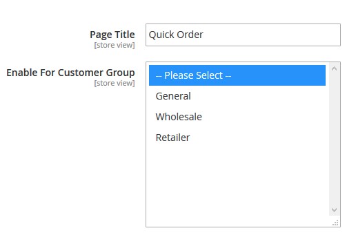 Select customers group for accessing the quick orders