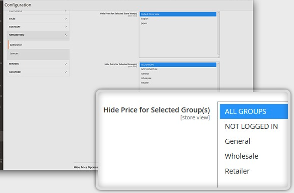 Hide the price from particular customer groups