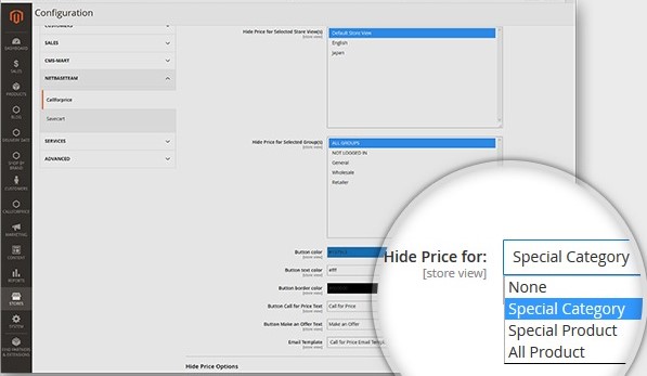 Options of hiding the product price